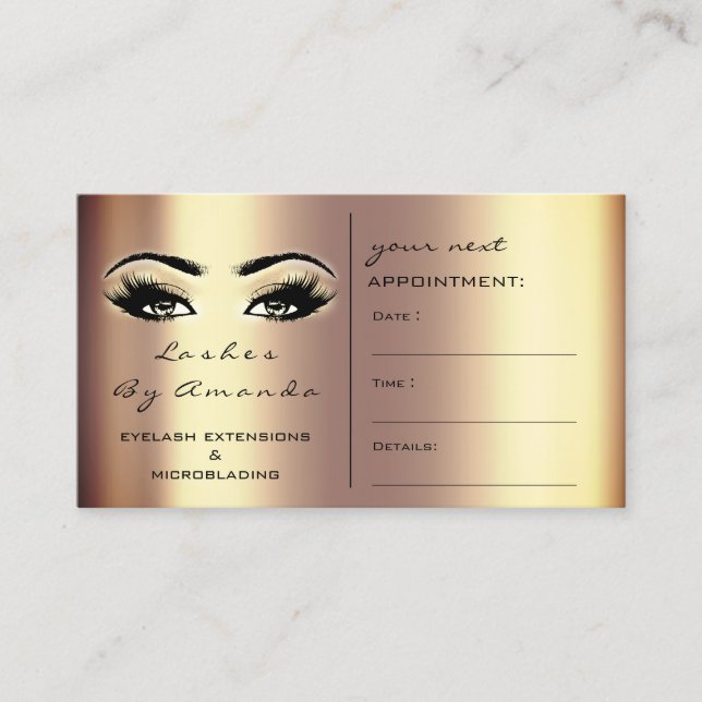 Appointment Card Makeup Artist Gold Bronze Lashes (Front)