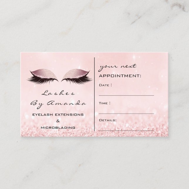 Appointment Card Makeup Artist Grey Pink Lashes (Front)