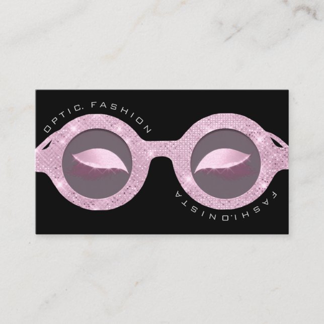 Appointment Card Optic Rose Glitter Black Glasses (Front)