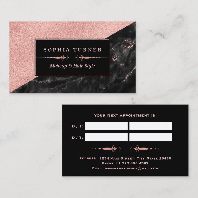 Appointment Card Rose Gold Marble Makeup Artist (Front/Back)