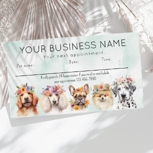 Appointment card watercolor dogs flowers, green