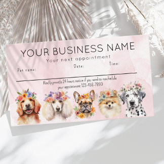 Appointment card watercolor dogs flowers, pink