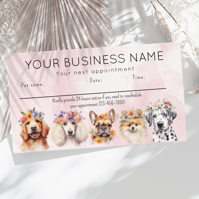 Appointment card watercolor dogs flowers, pink (Creator Uploaded)