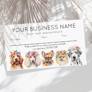 Appointment card watercolor dogs flowers, white