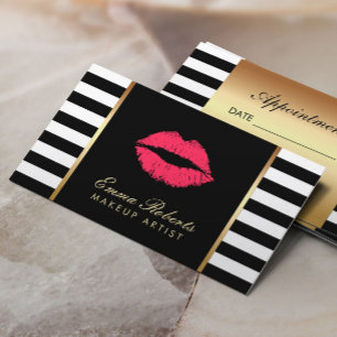 Appointment Makeup Artist Red Lips Modern Stripes Card