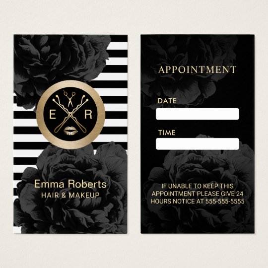 Appointment | Modern Stripes Black Floral Salon Business Card