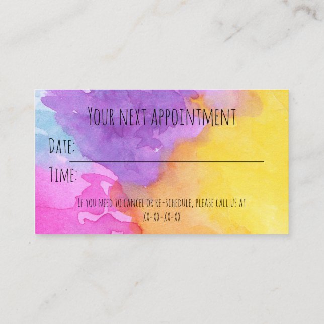 Appointment reminder business card (Back)