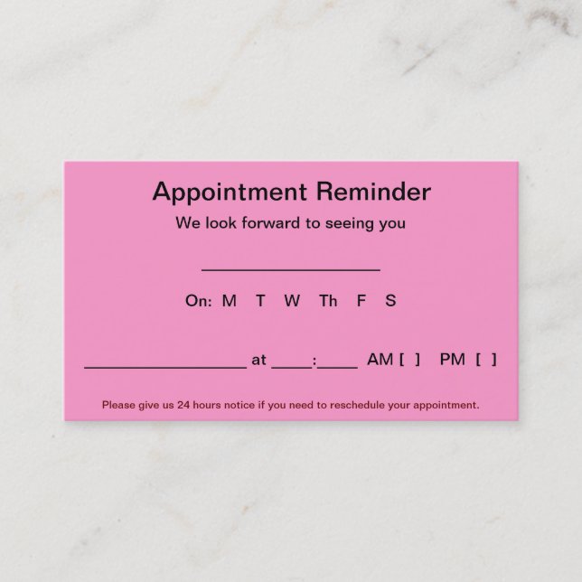 Appointment Reminder Cards (100 pack-Light Pink) (Front)