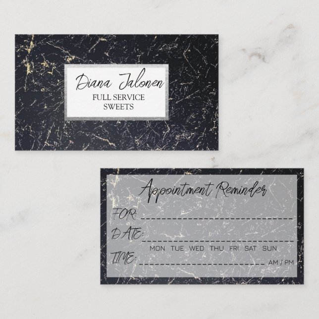 Appointment Reminder Cards Black Marble Barber (Front/Back)