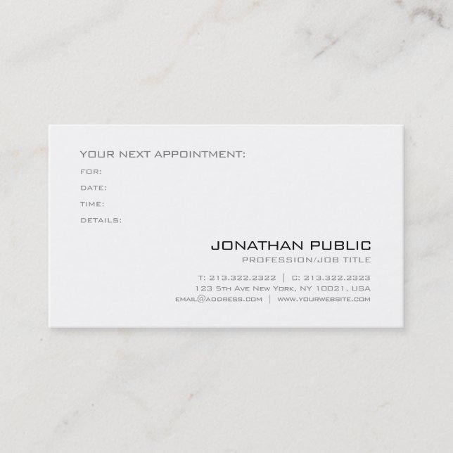 Appointment Reminder Clean Sophisticated Plain Card (Front)