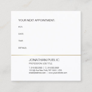 Appointment Reminder Gold White Elegant Design Card