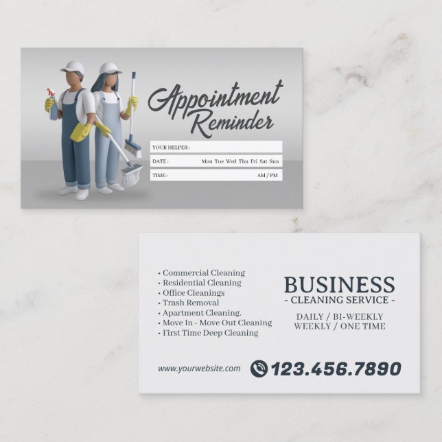 Appointment Reminder House Cleaning Housekeeping Business Card (Front/Back)