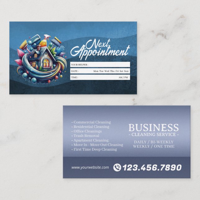 Appointment Reminder House Cleaning Housekeeping Business Card (Front/Back)