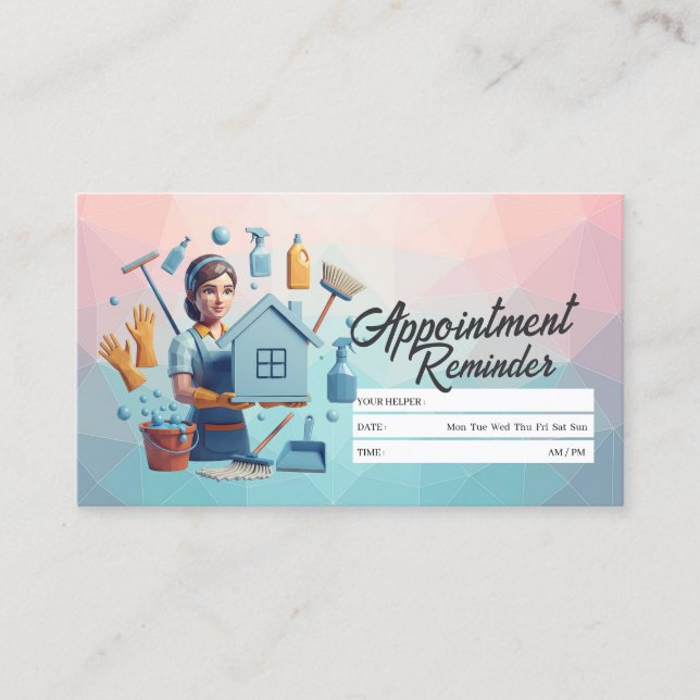 Appointment Reminder House Cleaning Housekeeping Business Card (Front)