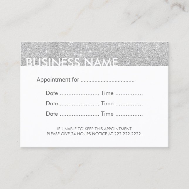 Appointment Reminder Modern Silver Glitter (Front)