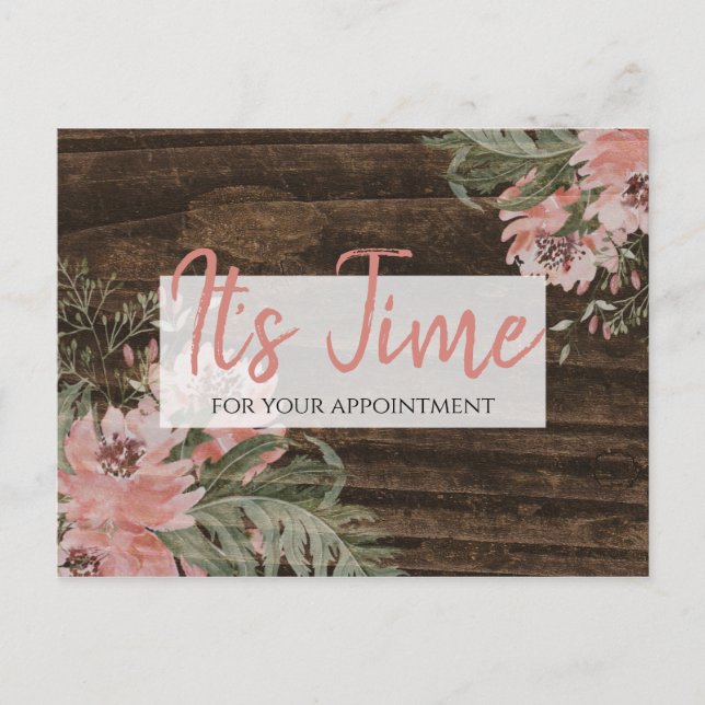 Appointment Reminder Rustic Dark Wood Floral Postcard (Front)