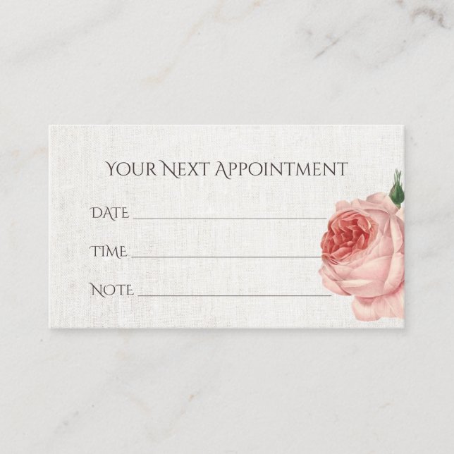 Appointment Reminder Vintage Floral Linen Card (Front)