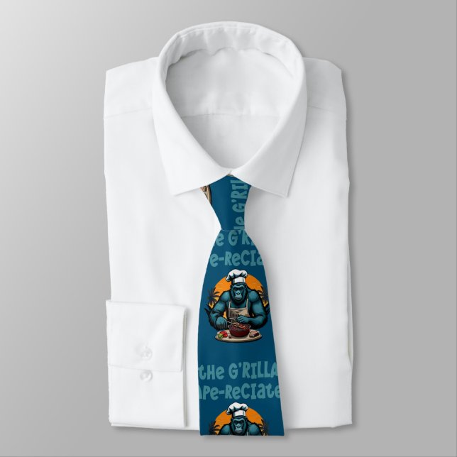 Appreciate The G'rilla Master BBQ Griller Fun Pun Tie (Tied)