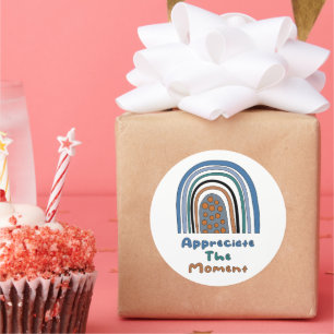 Appreciate the moment motivational boho rainbow classic round sticker