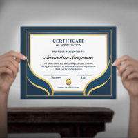Appreciation Achievement Gold Blue Certificate