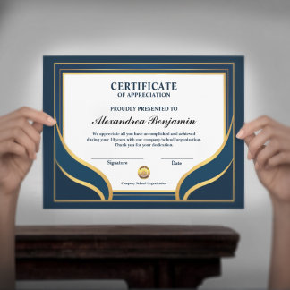 Appreciation Achievement Gold Blue Certificate Poster
