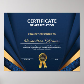 Appreciation Achievement Gold Blue Certificate Poster
