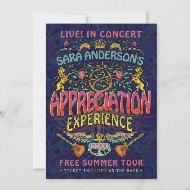 Appreciation Band Retro 70s Concert Ticket Theme Invitation (Front)