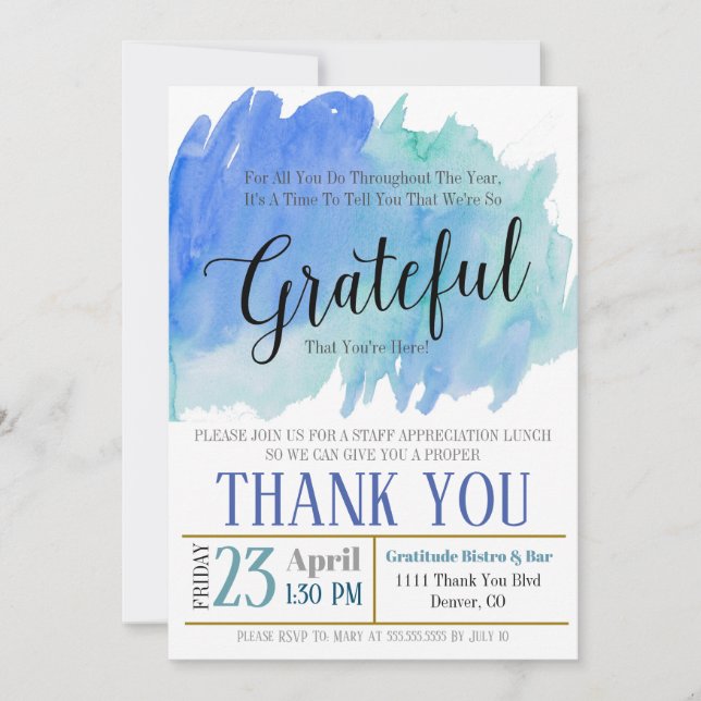 Appreciation Invitation, Grateful For You Invitation (Front)
