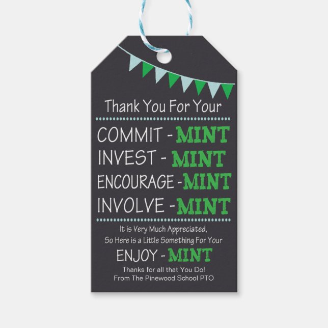 Appreciation Mint Thank You Gift Tag Favours (Front)