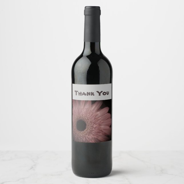 Appreciation Pink Flower Photo Floral Thank You Wine Label (Front)