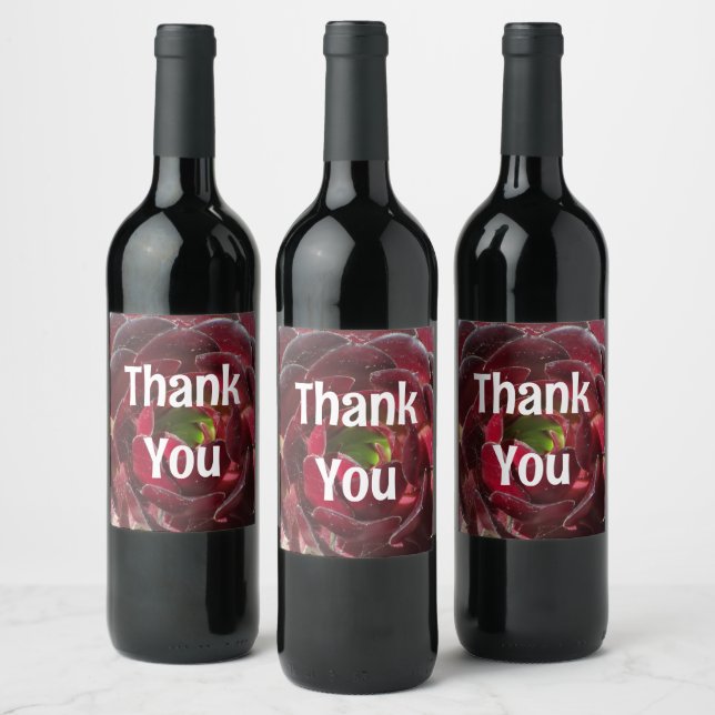 Appreciation Succulent Photo Red Plant Thank You Wine Label (Bottles)