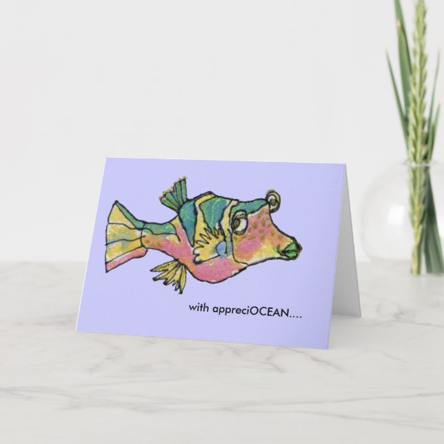 AppreciOCEAN rainbow cartoon fish thank you card (Front)