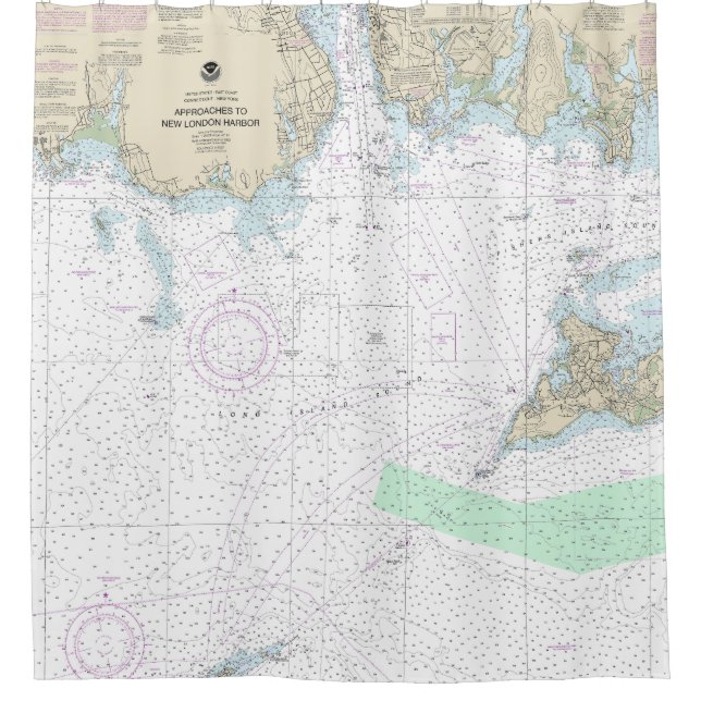Approaches to New London Harbour Nautical Chart Shower Curtain (Front)