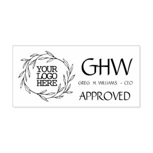 Approved Your Company Logo Leaves Wreath Initials Rubber Stamp