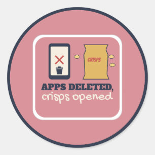Apps Deleted Crisps Opened Funny Single Classic Round Sticker
