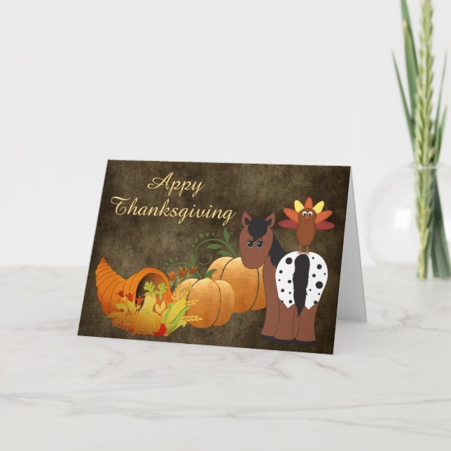 Appy Thanksgiving Appaloosa and Turkey Horse Holiday Card (Front)