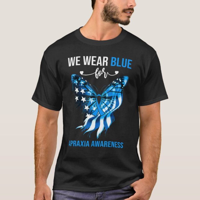 Apraxia Awareness 4th July Blue Butterfly T-Shirt (Front)