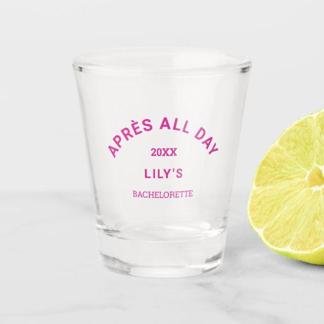 Après All Day Hot Pink Bachelorette Ski Crest Shot Glass (Front)