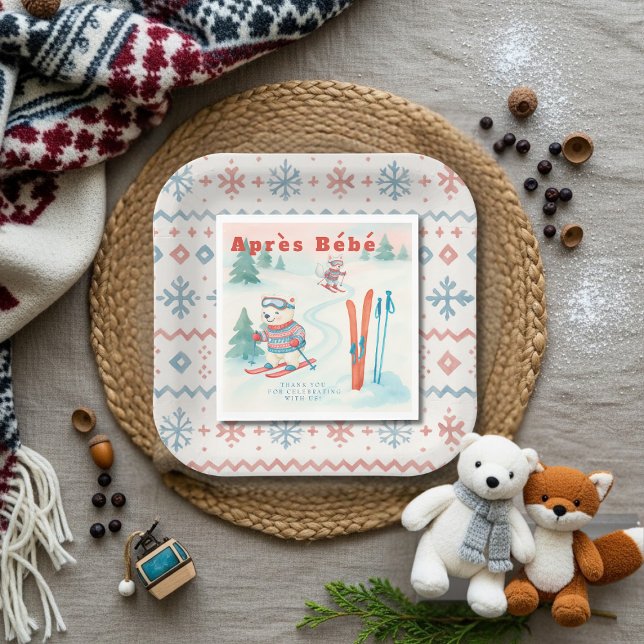 Après Bébé baby ski Polar bear Fox woodland Napkin (Après Bébé baby ski Polar bear Fox woodland Napkins)