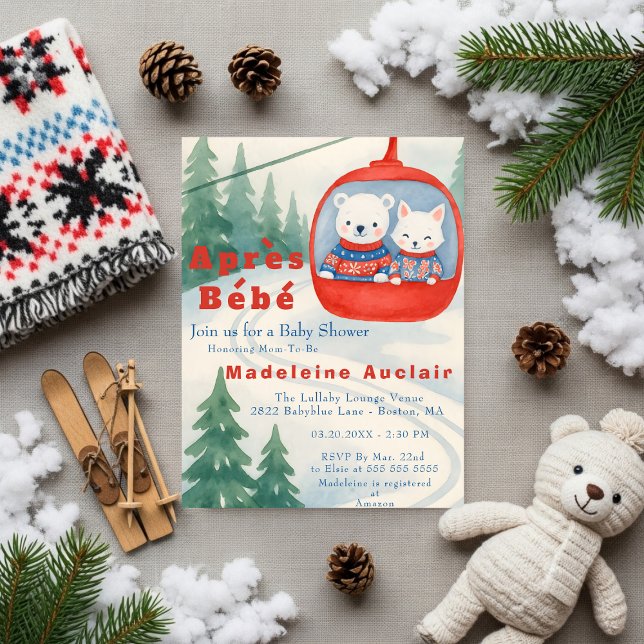 Après Bébé ski woodland animals winter baby shower Invitation (Après Bébé woodland animal baby shower Invitation)