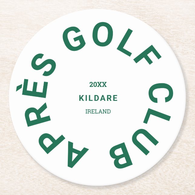 Après Golf Club Forest Green Golfers Social Crest Round Paper Coaster (Front)