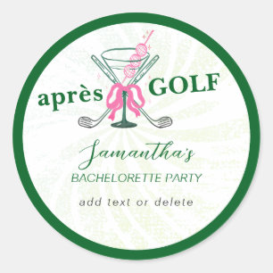 Aprés Golf Martini Coquette Bow Bachelorette Party Classic Round Sticker