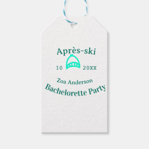 Après-ski bachelorette party turquoise hat name da gift tags