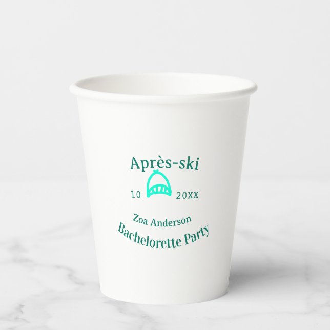 Après-ski bachelorette party turquoise hat name da paper cups (Front)