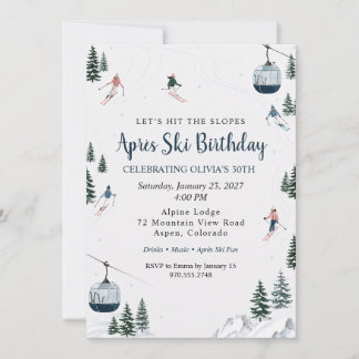 Après Ski Birthday Watercolor Ski Resort Party Invitation
