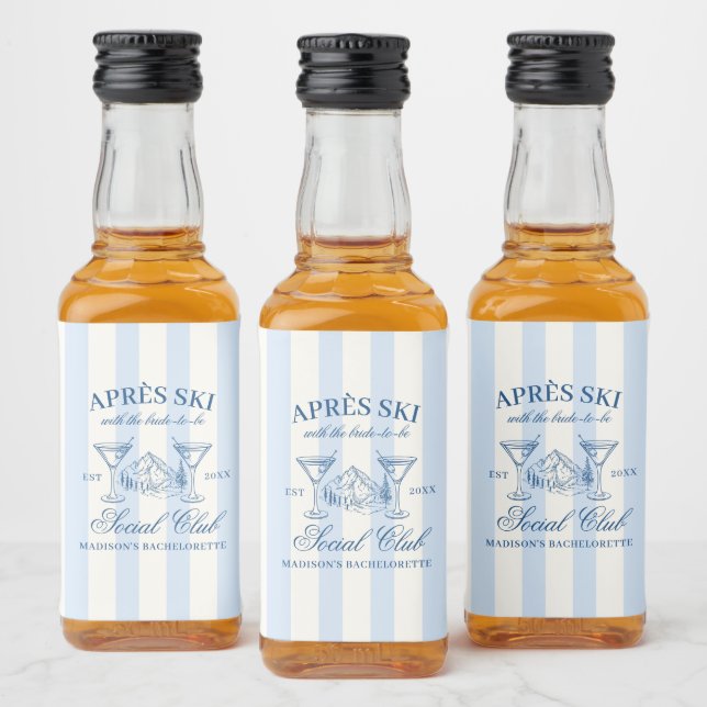 Apres Ski Blue Striped Bachelorette Liquor Bottle Label (Bottles)
