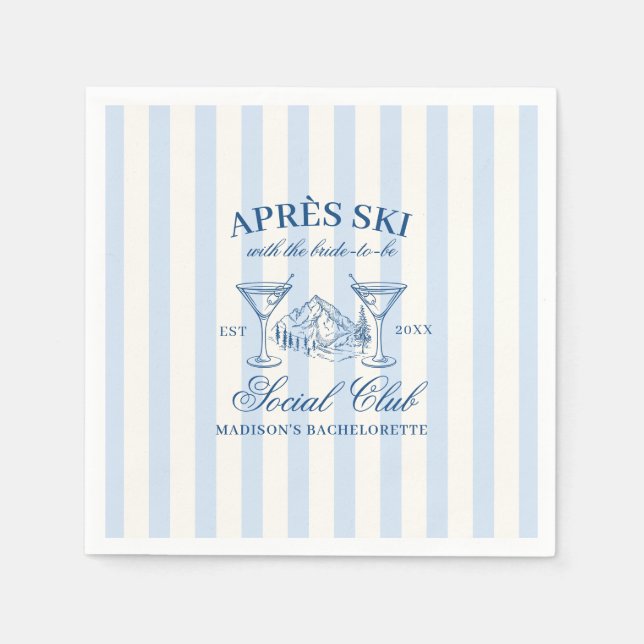 Apres Ski Blue Striped Bachelorette Napkin (Front)