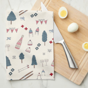 Apres Ski Cabin Decor Champagne  Tea Towel