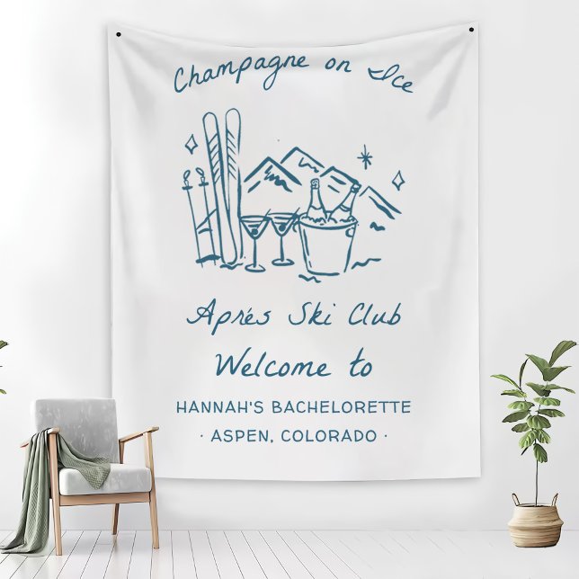 Après Ski Champagne on Ice Winter Bach Party Tapestry (Creator Uploaded)