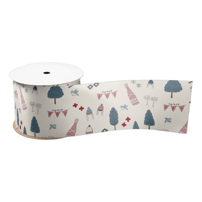 Apres Ski Champagne Pink Winter Gift Wrap Satin Ribbon (Spool)